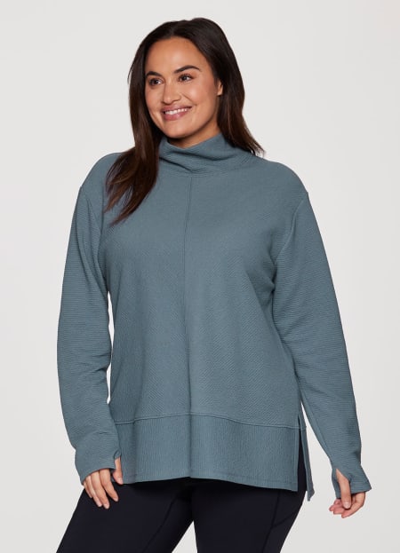 RBX Activewear Women's Fleece Pullover Sweatshirt With Zip Mock Neck,  Pockets and Thumb Holes