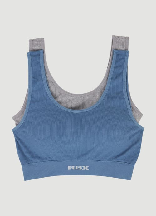 Buy RBX women 2 pack brand logo padded sports bra black grey Online