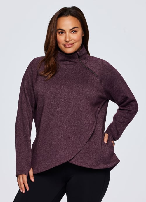 RBX Activewear Women's Fleece Pullover Sweatshirt With Zip Mock Neck,  Pockets and Thumb Holes, Berry Wine, X-Small : : Clothing, Shoes &  Accessories