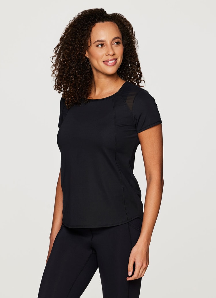 RBX Activewear Workout T-Shirt for Women, Breathable Mesh Panel  Gym Running Tee Stretchy Super Soft Gym Top with Mesh Peached Black XS :  Clothing, Shoes & Jewelry